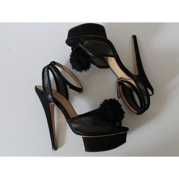 Charlotte Olympia Mesh Satin Pom Pom Pomoline Platform Stiletto Heel Size 36.5 - Picture 8 of 10